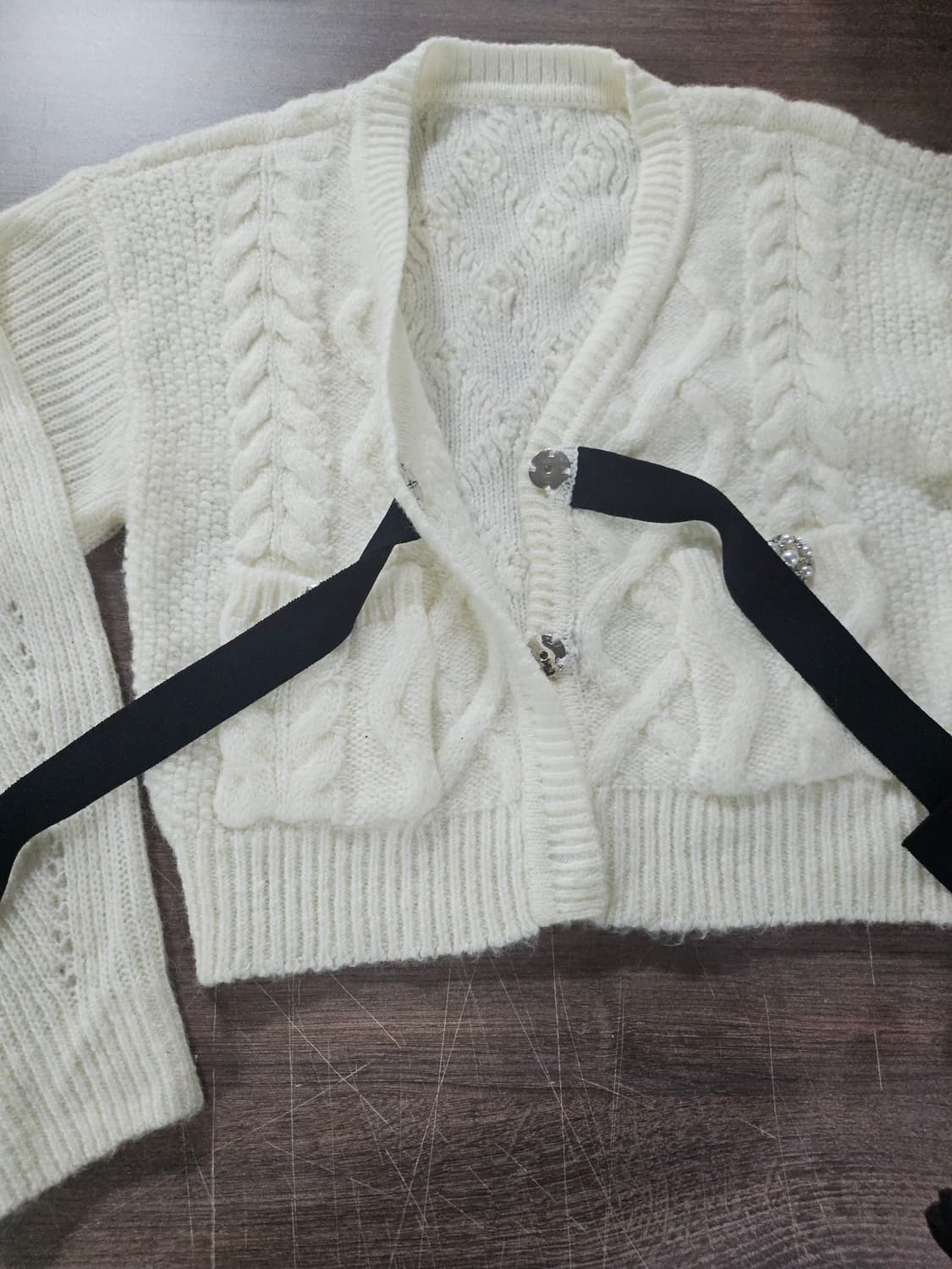 아이보리  니트 리본 가디건 M 상품이미지2