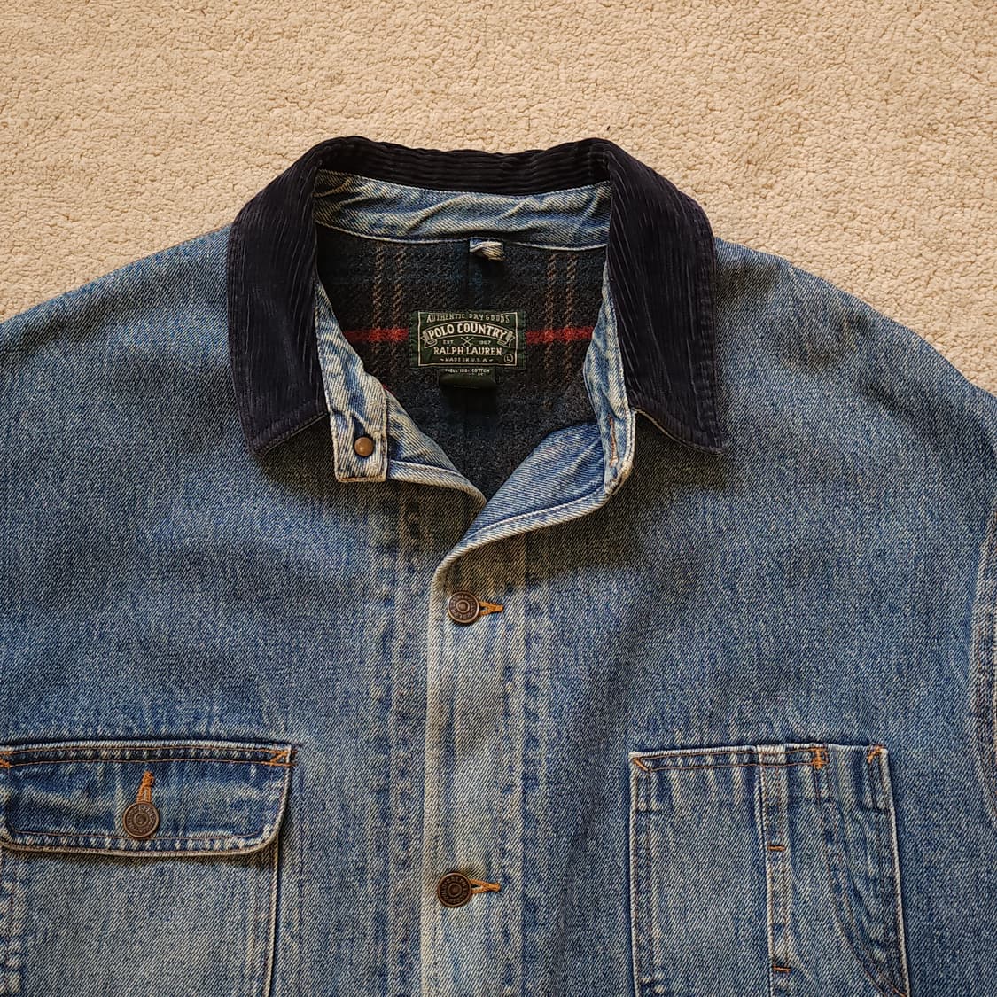 90s 폴로 컨트리 헌팅자켓 블랭킷 라이닝 데님 초어자켓 코트 L 상품이미지5