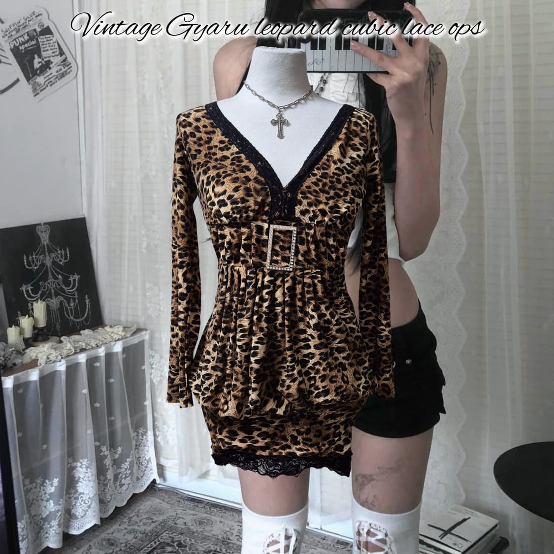 Vintage Gyaru leopard cubic lace ops 상품이미지1