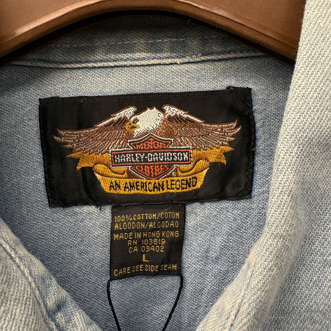 00s 할리데이비슨 클래식 레터링 패치 라이트워시 워크 데님셔츠 N282 상품이미지7