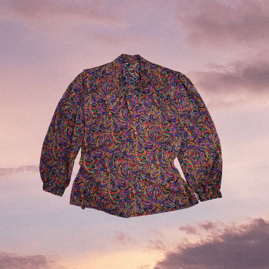 빈티지 리본 페이즐리 패턴 블라우스 상품이미지1