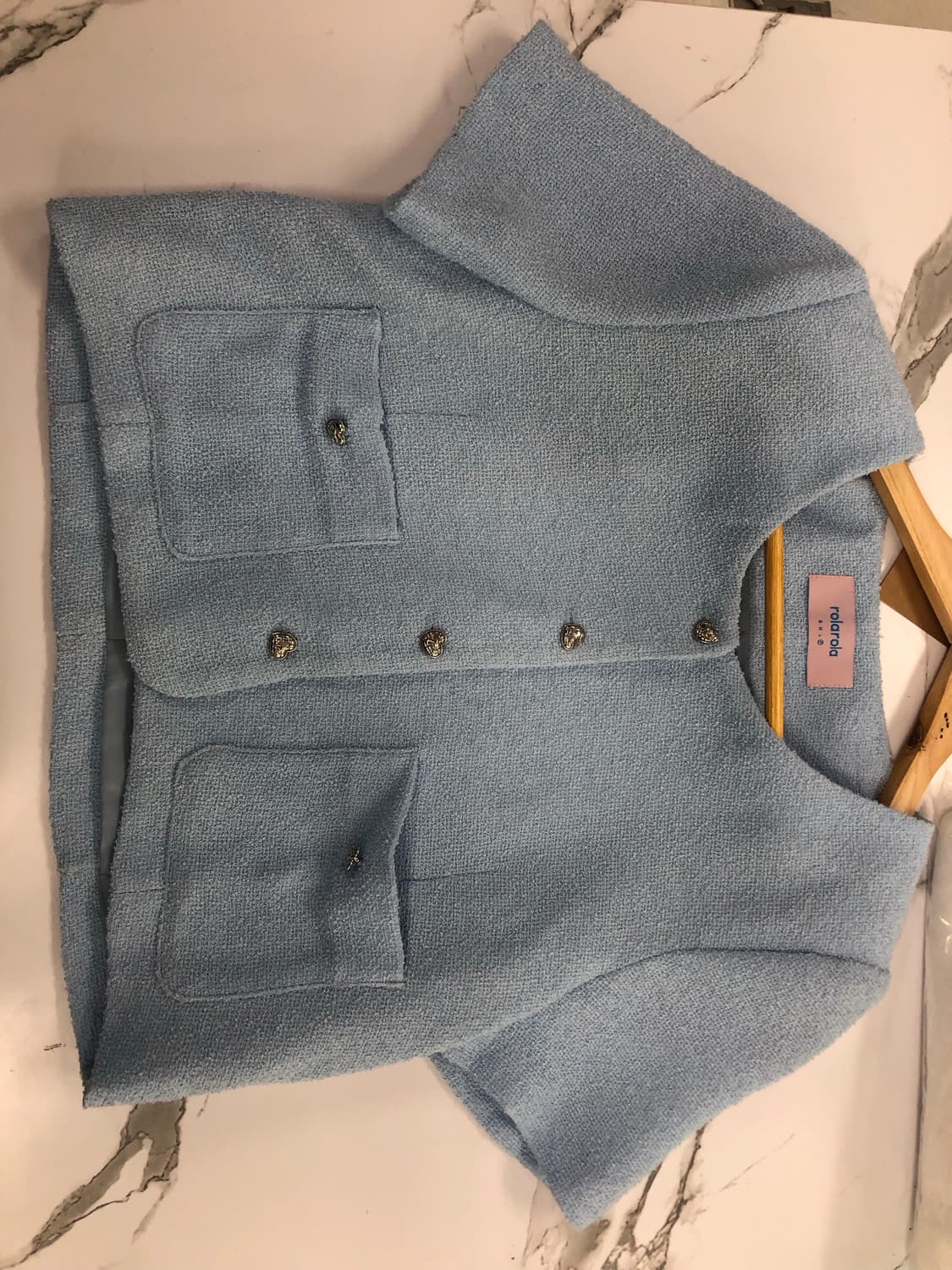 로라로라 파이핑 트위드 자켓 스카이블루 F 상품이미지6