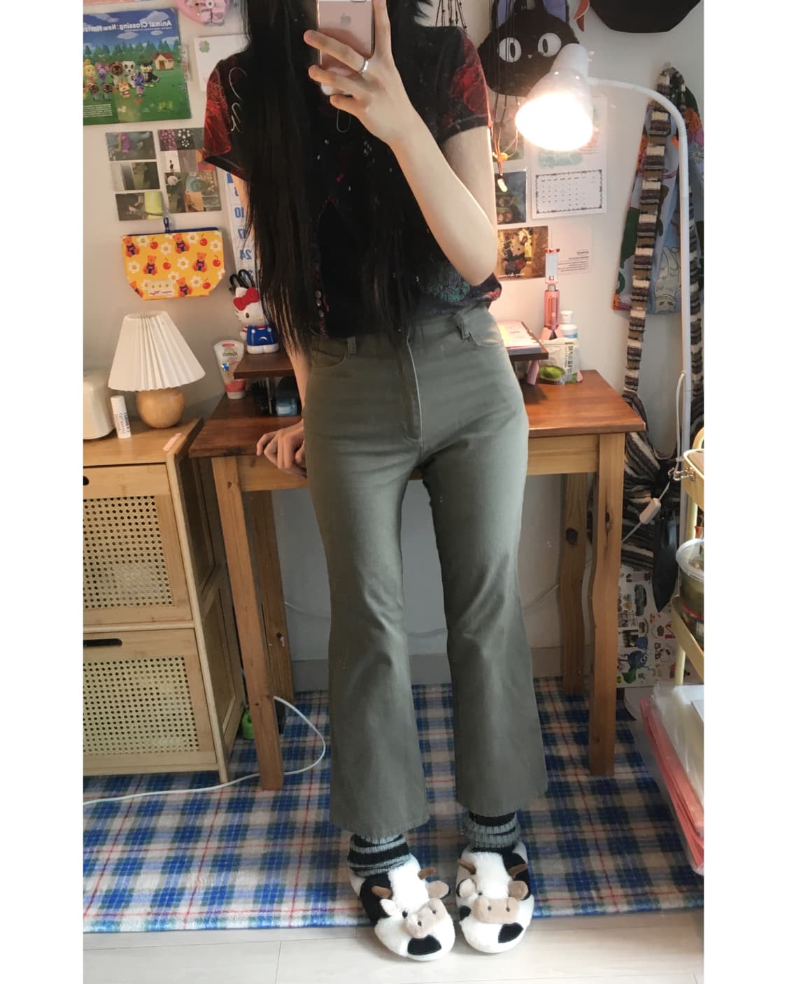 vintage stretch semi-bootcut pants khaki 상품이미지2