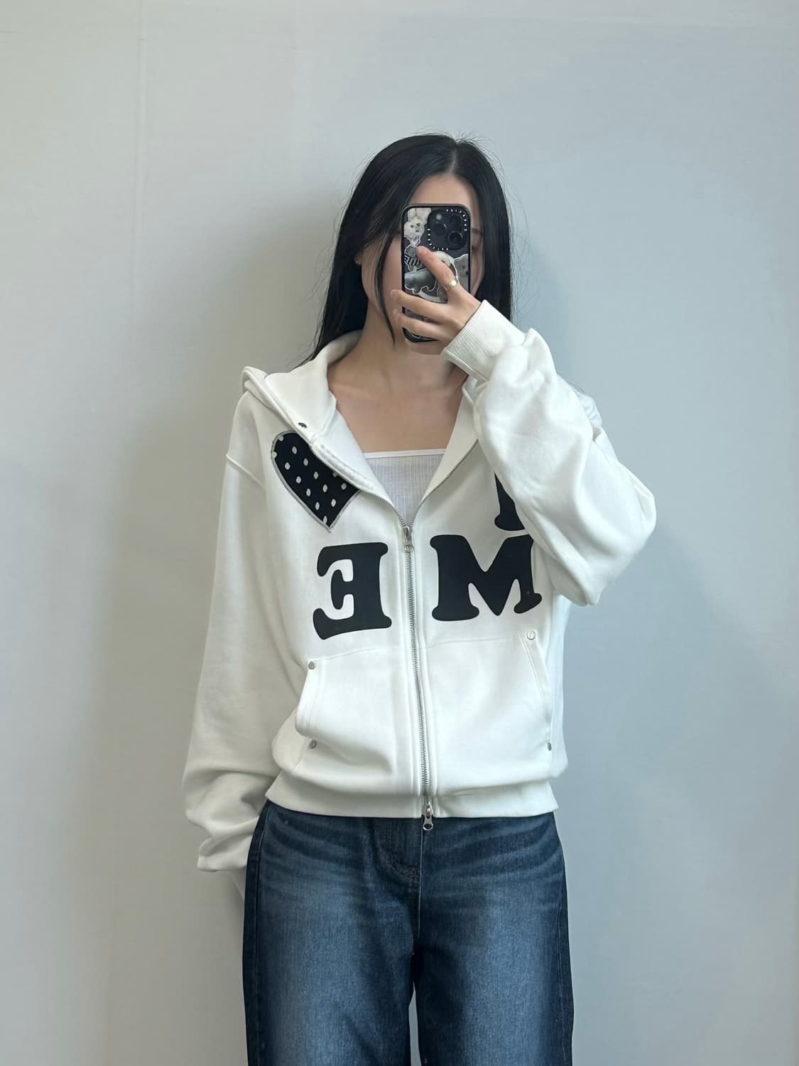 Vintage 빈티지 하트도트 화이트 후드집업 상품이미지1