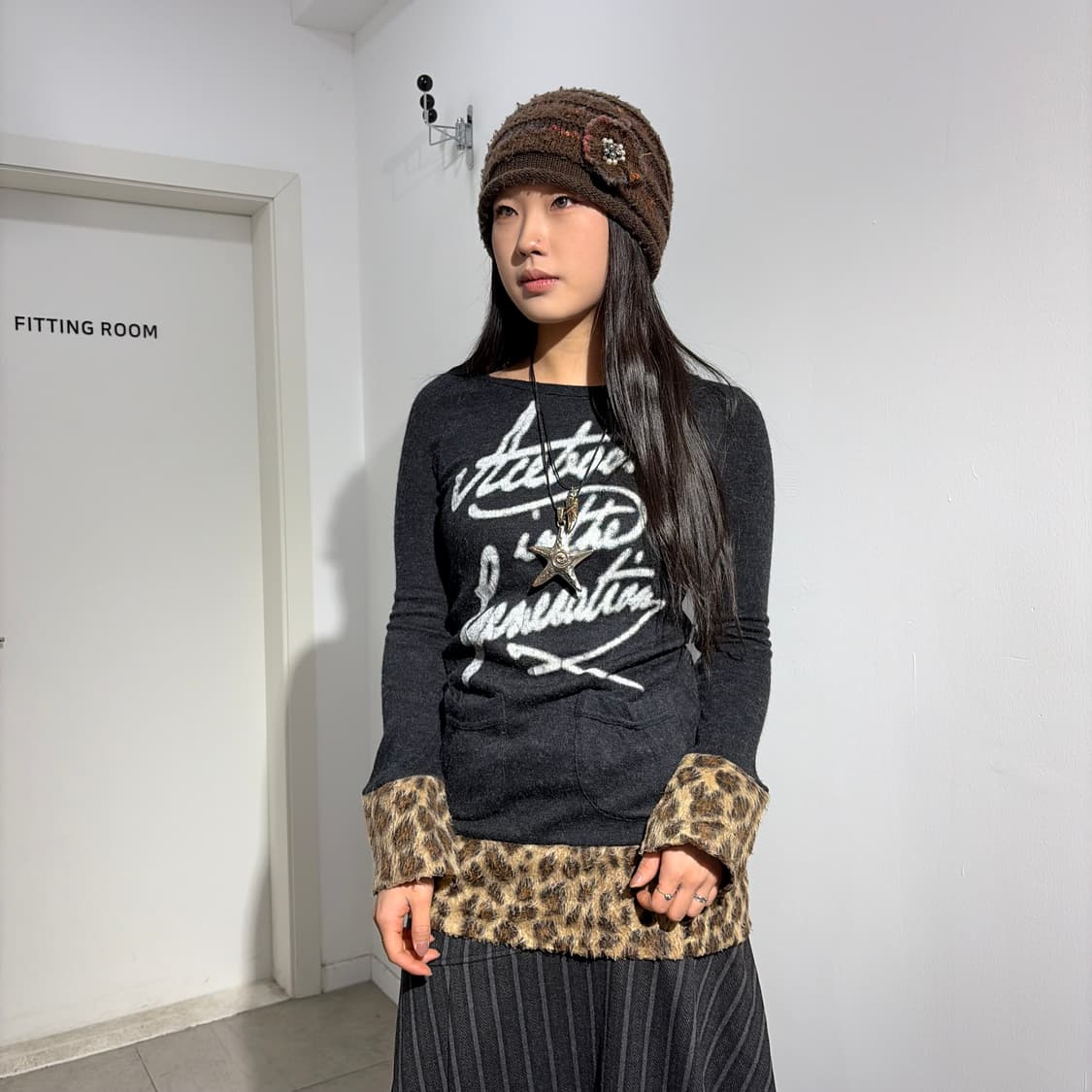 Millennia 호피 레오파드 갸루 니트 티셔츠 상품이미지1