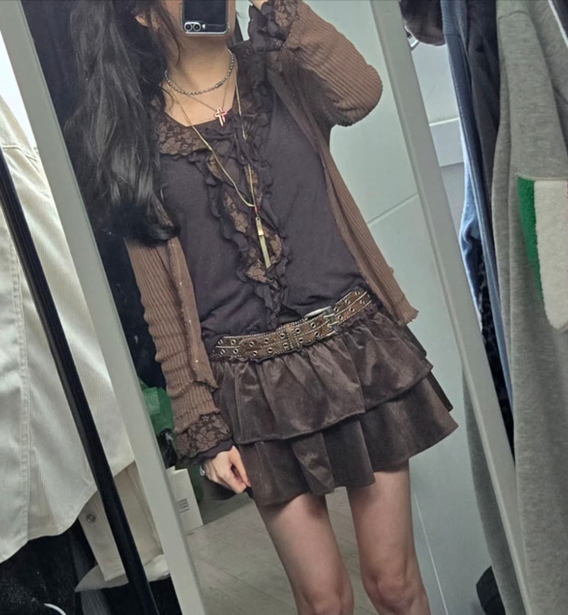 선가든 브라운 프릴블라 스커트 에겐 페어리 코디셋 상품이미지2