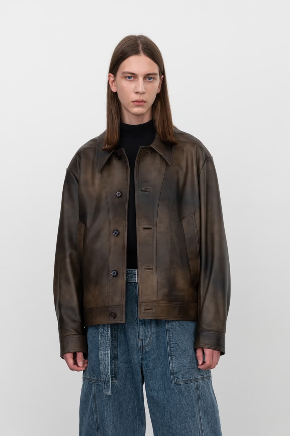 인사일런스 투톤레더자켓 BROWN 상품이미지2