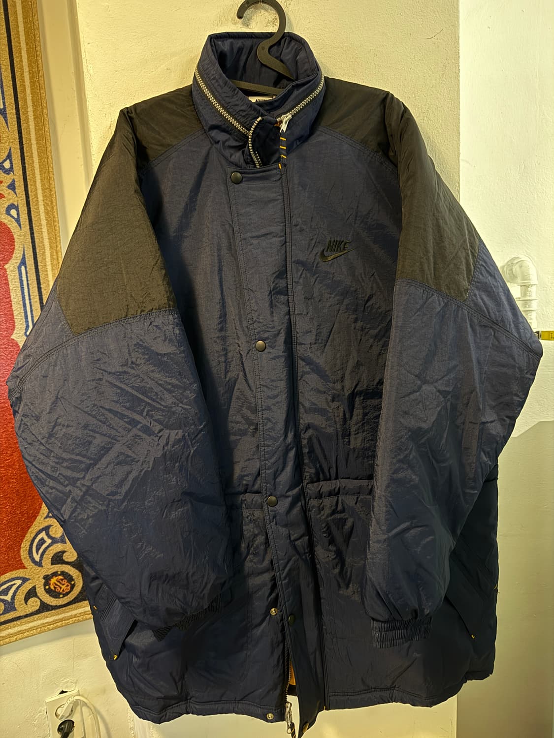 90s NIKE 나일론 퀼팅 파카 네이비/옐로우 L 상품이미지1