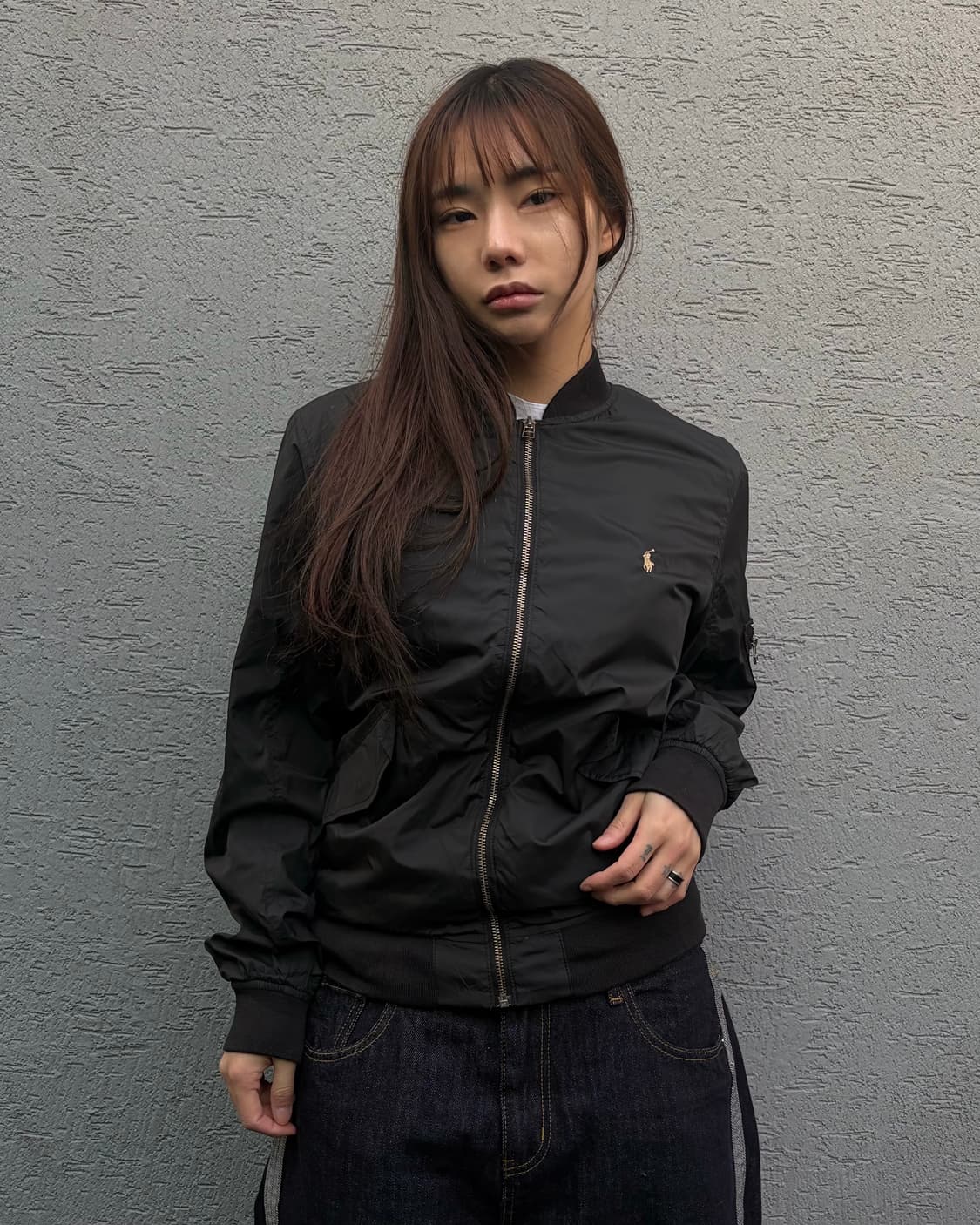 90s POLO black ma-1 bluson nylon javket 상품이미지1