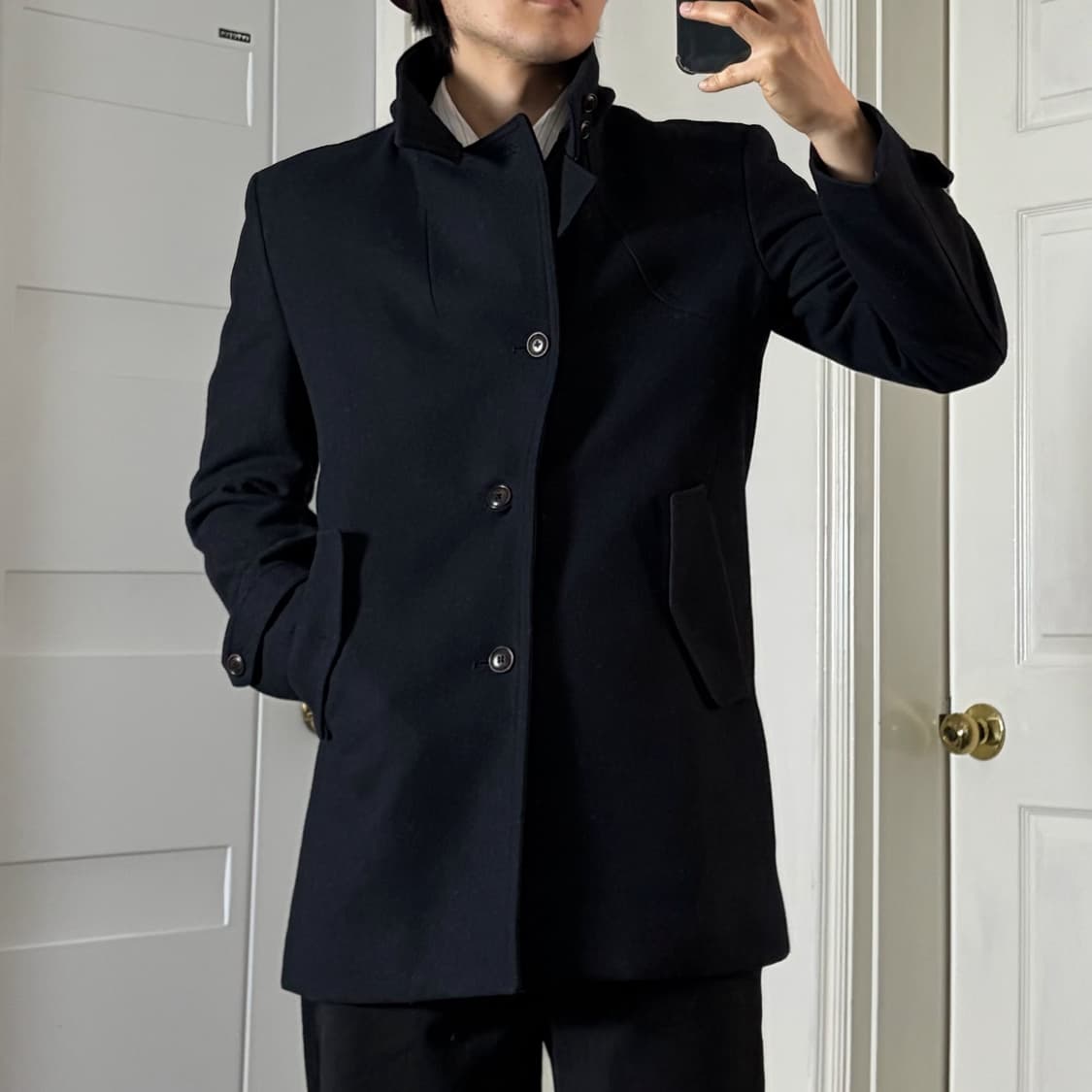 세미 랩 하이넥 코트 네이비  상품이미지1