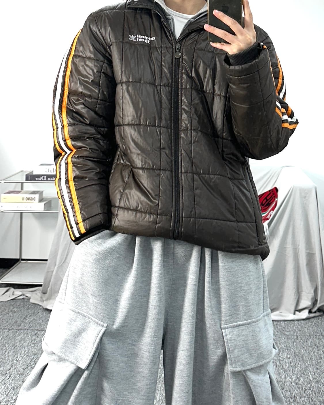아디다스 00s 브라운 퀄팅 누빔 경량패딩 L 상품이미지3