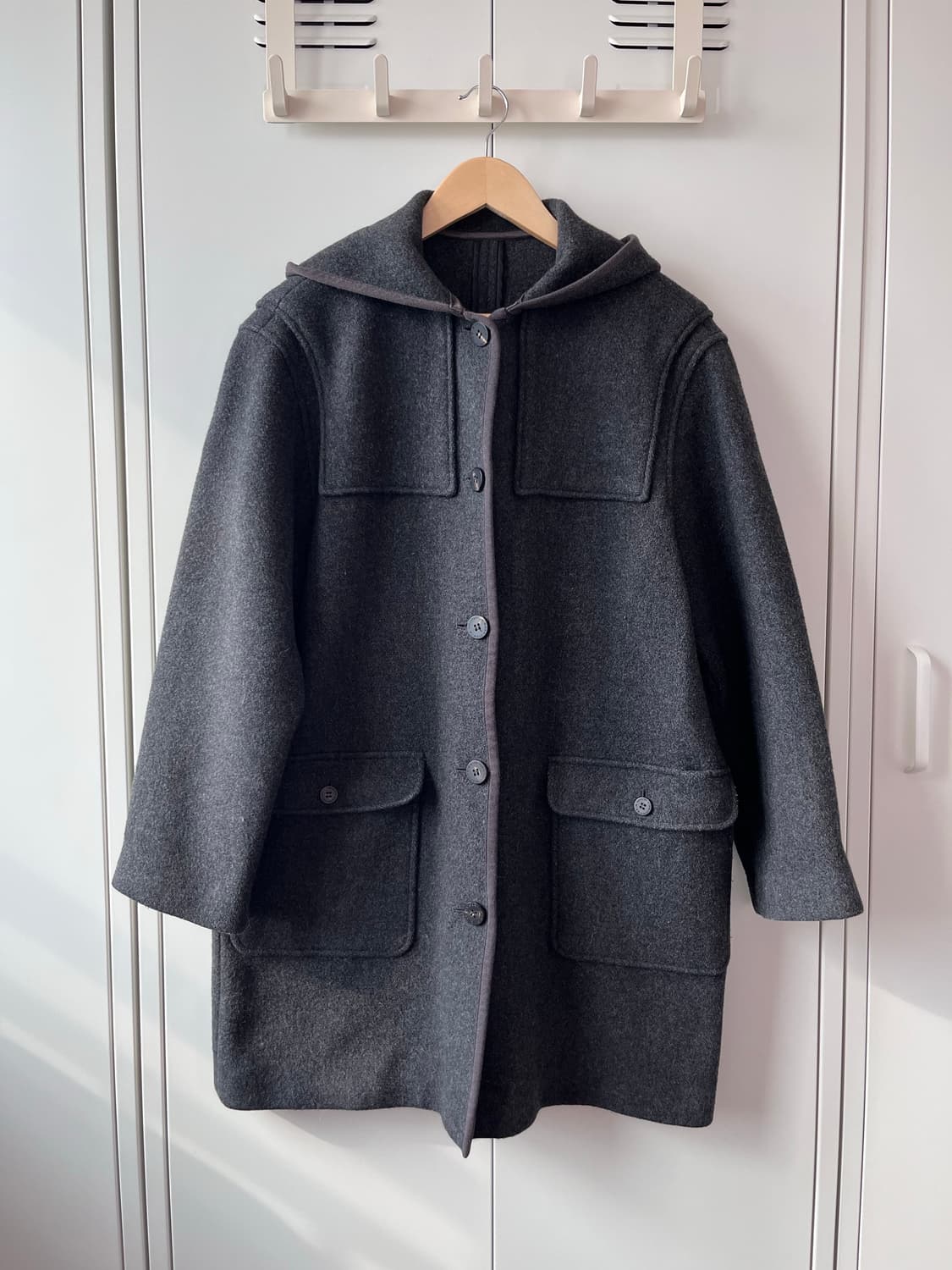 Mademoiselle non non 그레이 후드 울 버튼 롱코트 상품이미지2