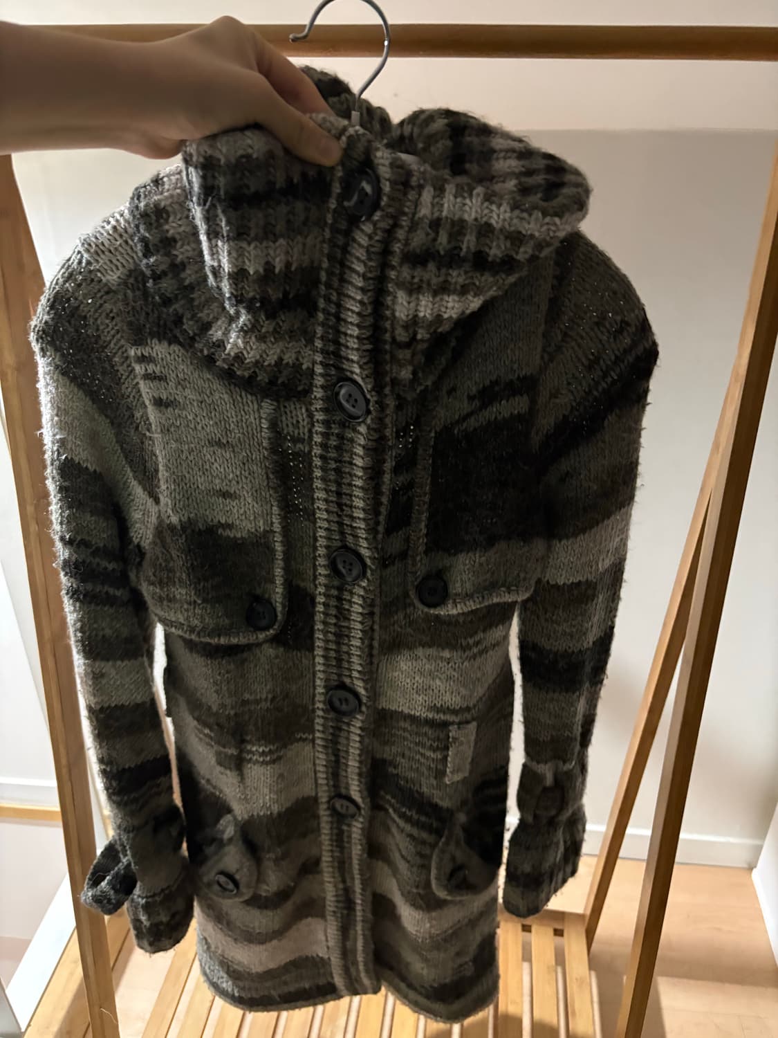 빈티지 모리 너드 무채색 하이넥 가디건 니트원피스 상품이미지3