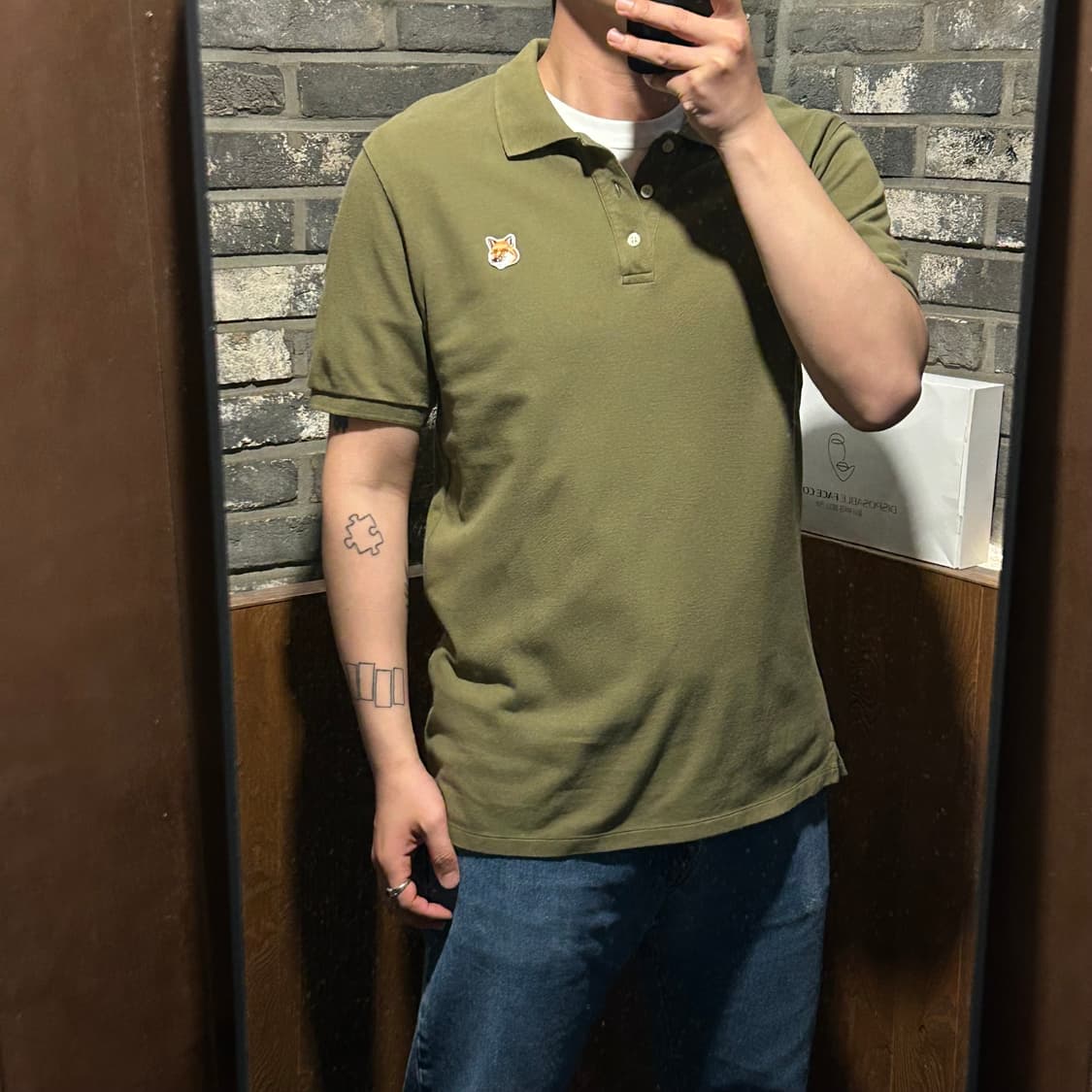 L) 메종키츠네 폭스 헤드 반팔 카라티 올리브 상품이미지8