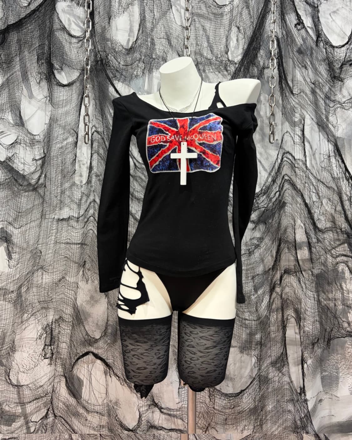 Y2K velvet union jack off-shoulder 상품이미지2