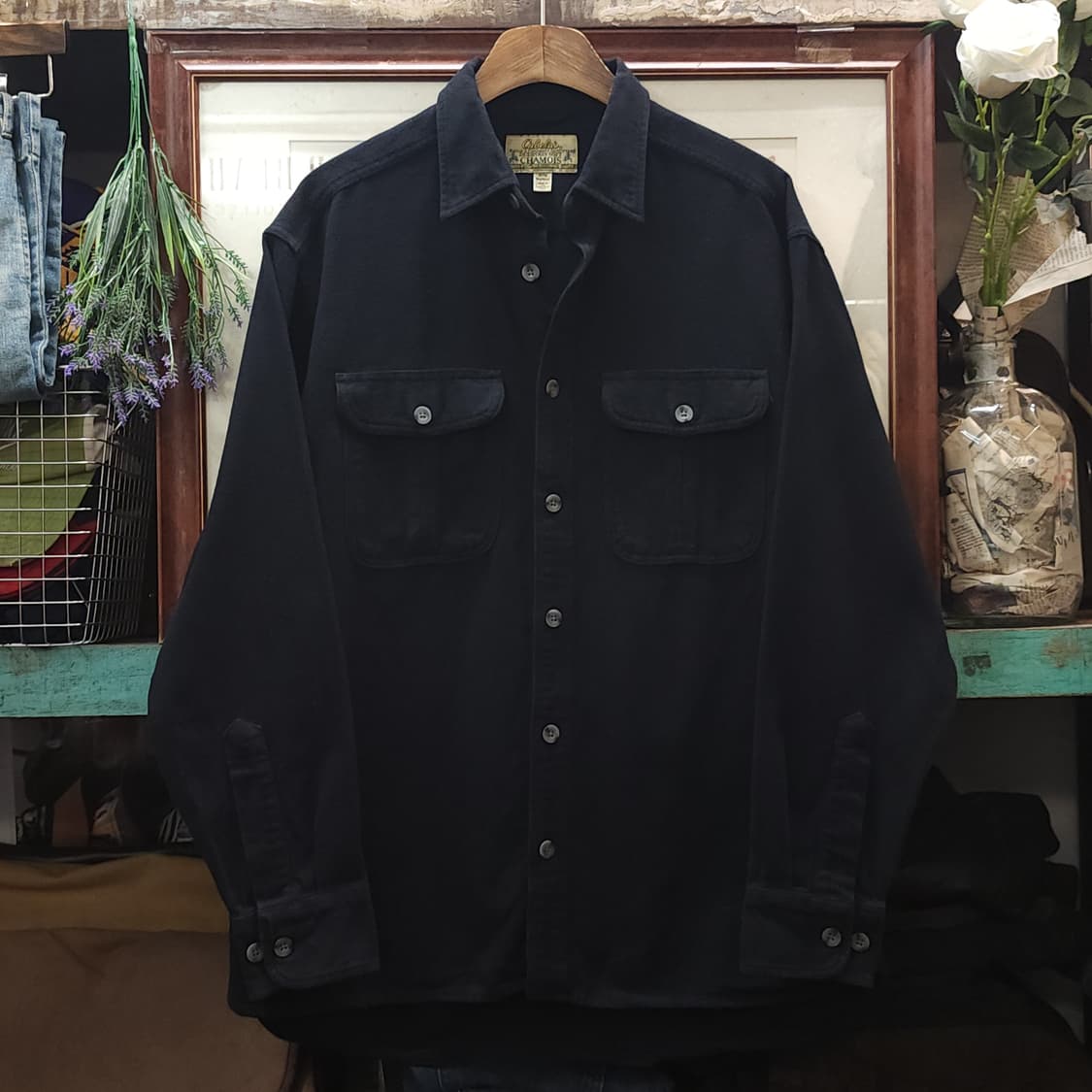90s 빈티지 워크셔츠 샤모아 디어스킨 헤비코튼 빈티지 셔츠 블랙 M 상품이미지1