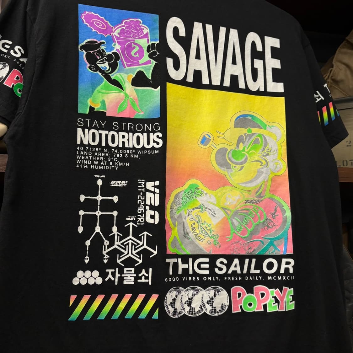 POPEYE 공식 라이선스 SAVAGE 네온글리치 팝그래픽 티 N1596 상품이미지6