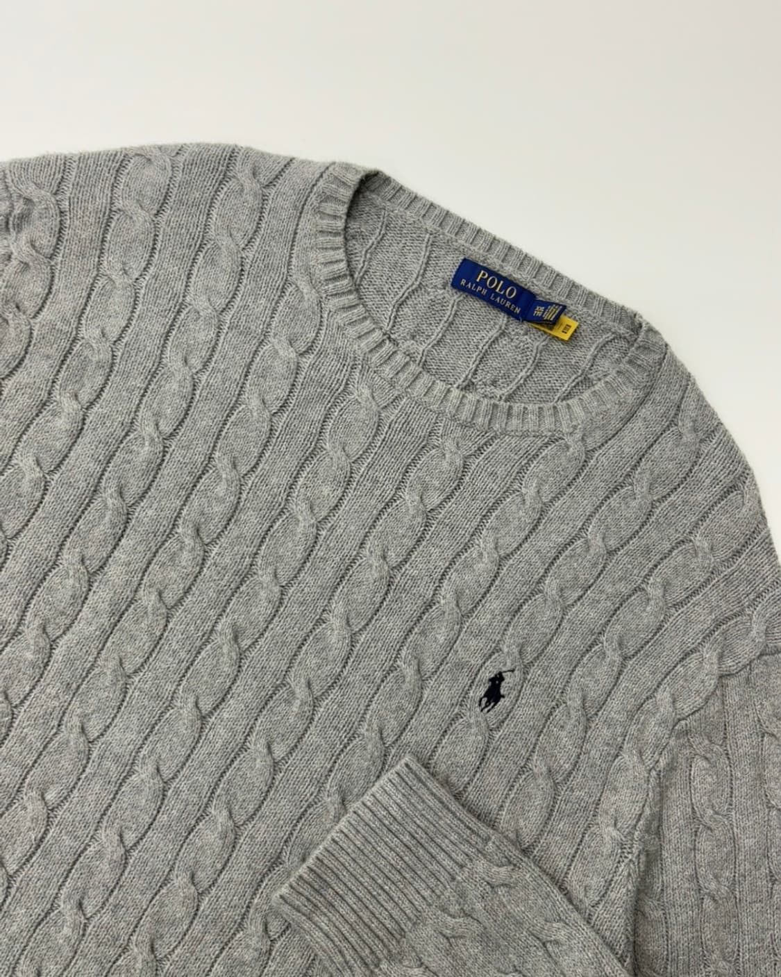 Polo 폴로 랄프로렌 QR라벨 그레이컬러 코튼 케이블 니트 상품이미지1