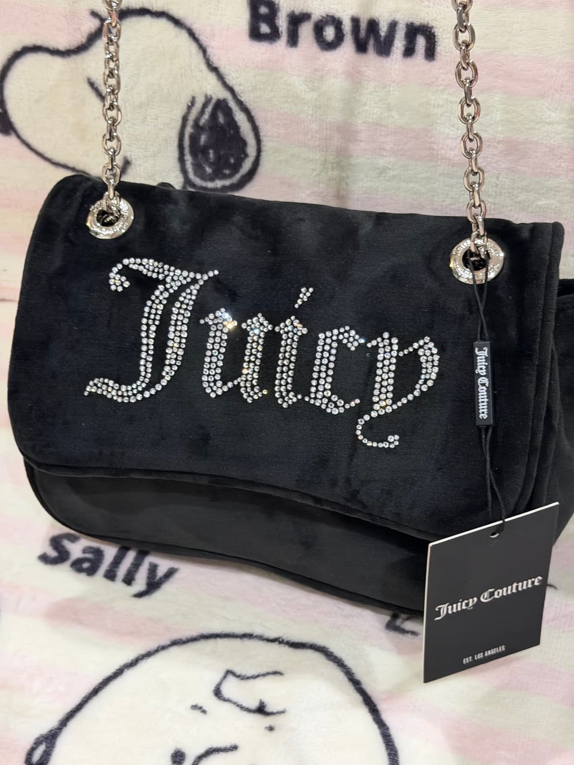 [신상✨프리뷰세일] 쥬시꾸뛰르 벨벳 스톤 체인 숄더백/크로스백 블랙 상품이미지2