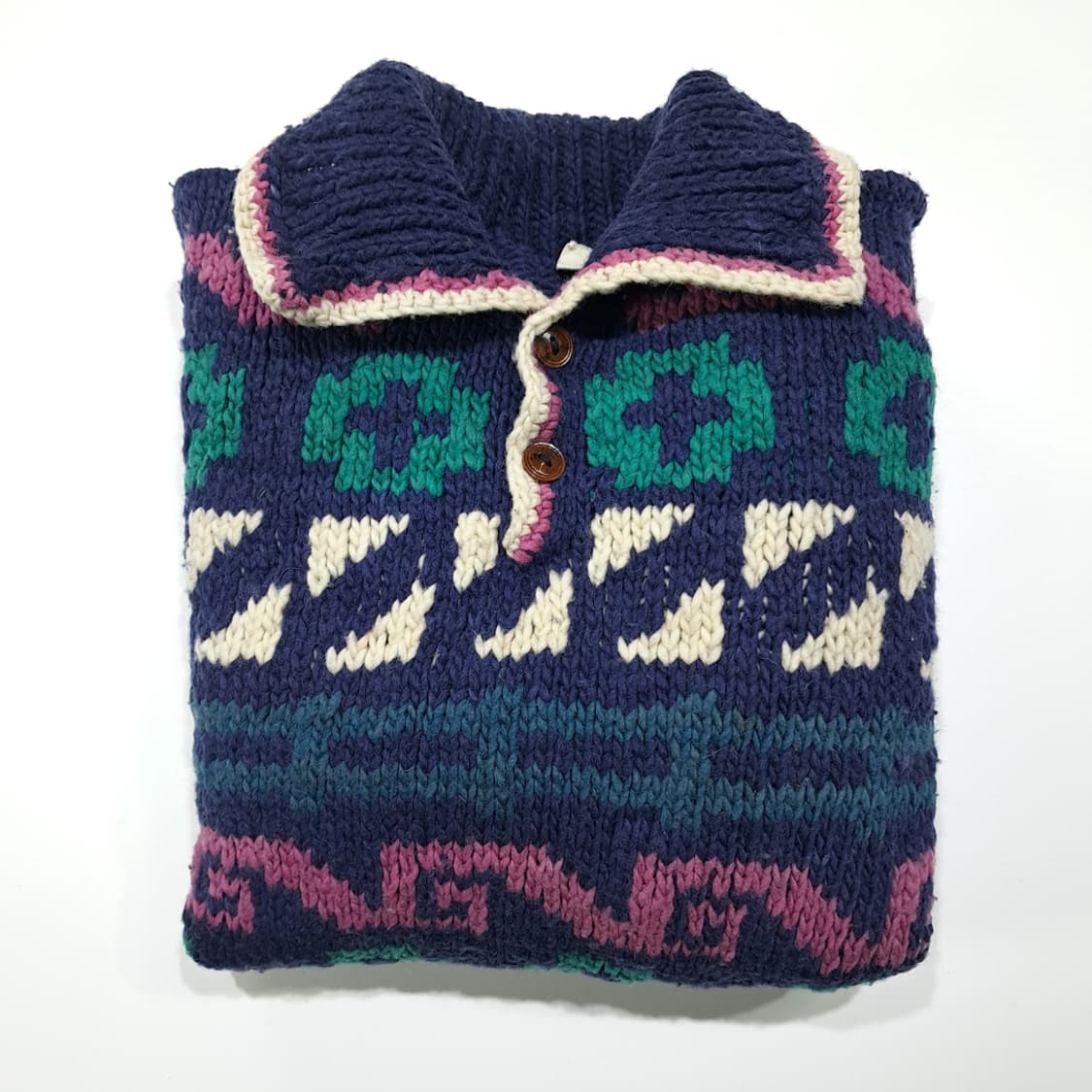 CL207 2XL 이달고 에콰도르 핸드니트 울 에스닉 네이비 헨리넥 상품이미지7