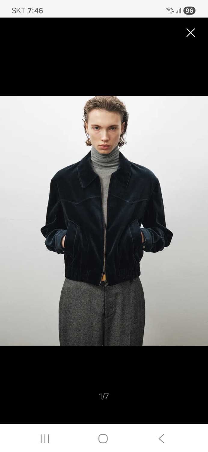 노이어  벨벳 웨스턴 크롭 블루종 (네이비) 상품이미지1