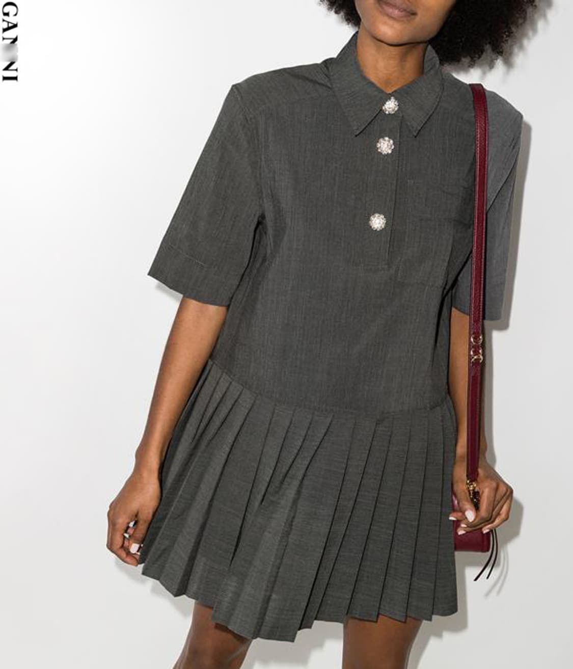 가니 Ganni 보석 단추 플리츠 원피스 상품이미지1