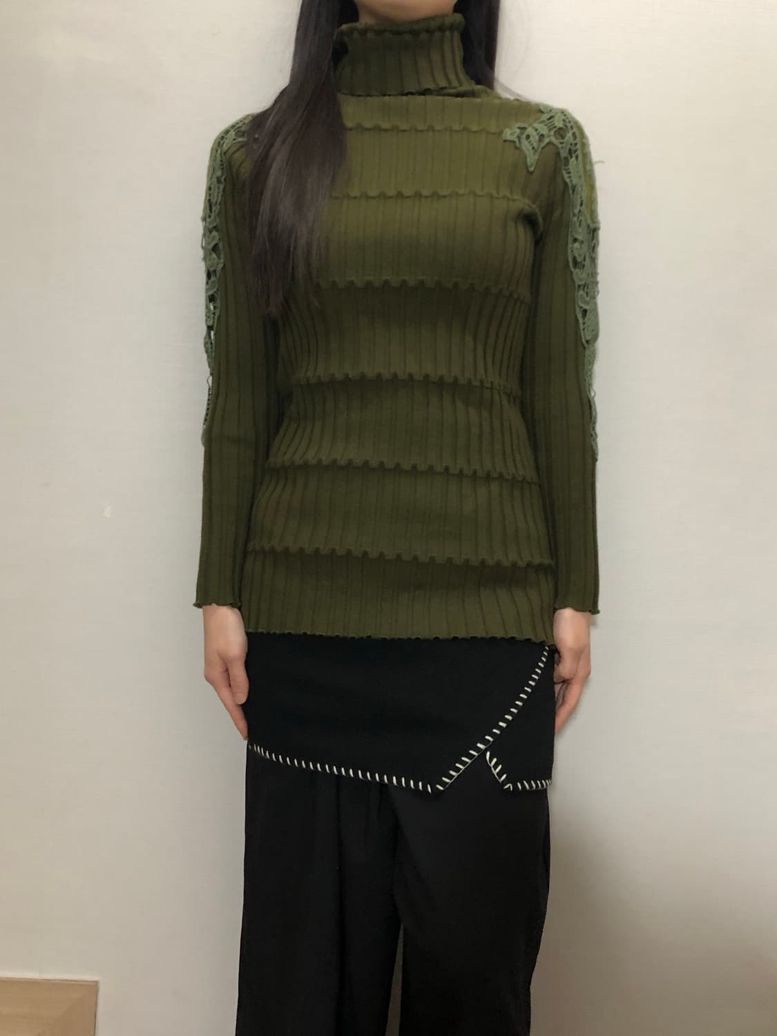 빈티지 카키 레이스 니트 상품이미지6