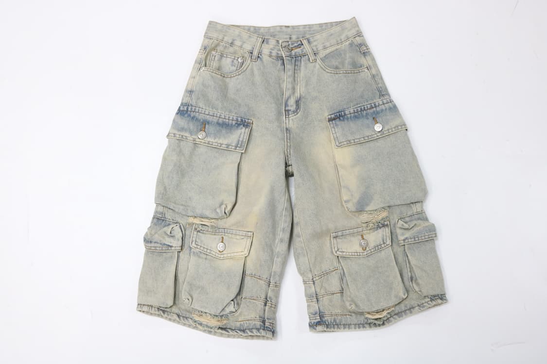WEGO 위고 빈티지 워싱 멀티 포켓 데님 카고 하프 팬츠 (S) 상품이미지2