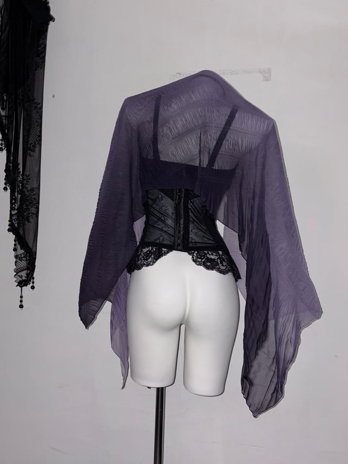 희귀 퍼플 그라데이션 쉬폰 목도리 고스 로리 다크로맨틱 보라 상품이미지4
