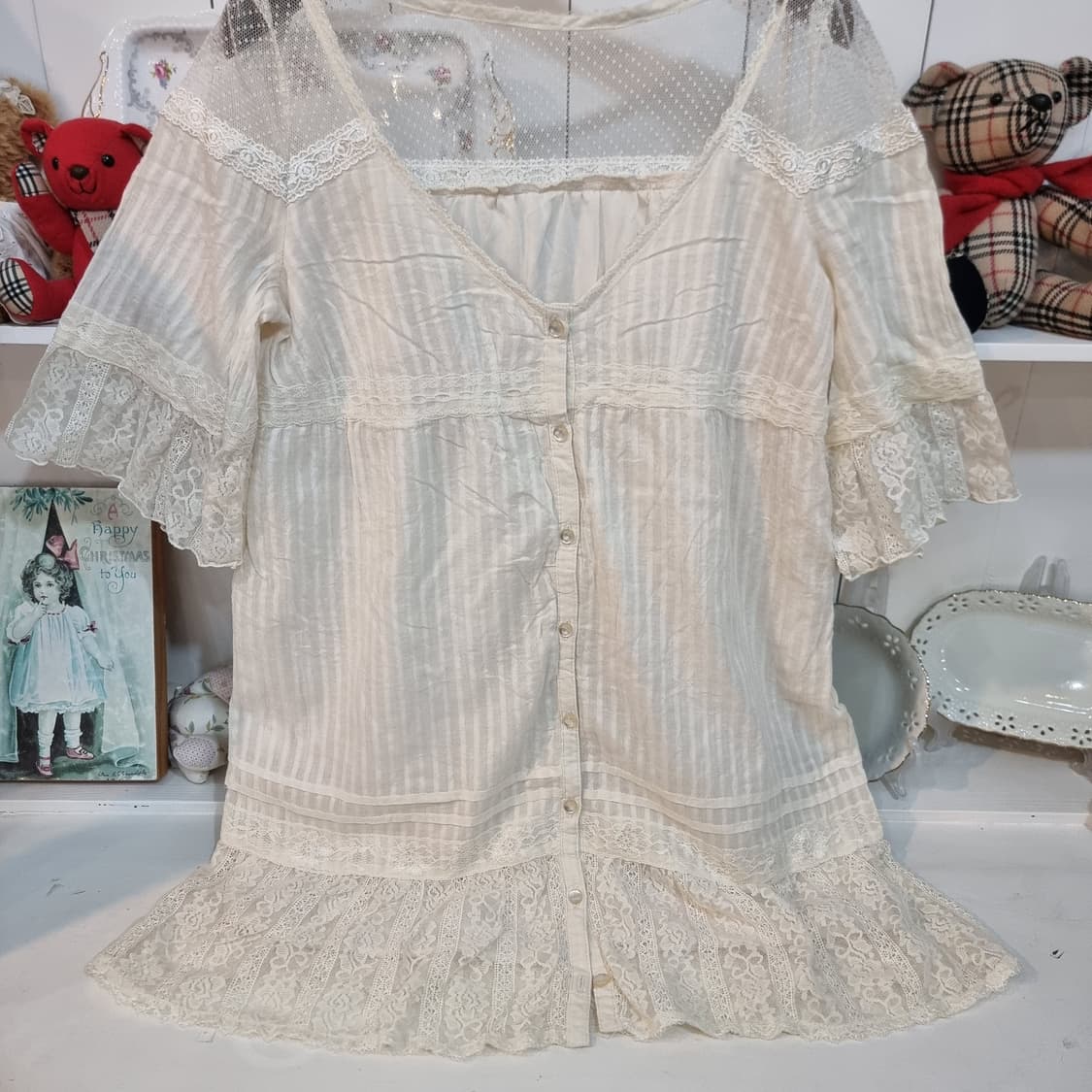 일본 감성 로맨틱 레이스 튜닉 블라우스 상품이미지6