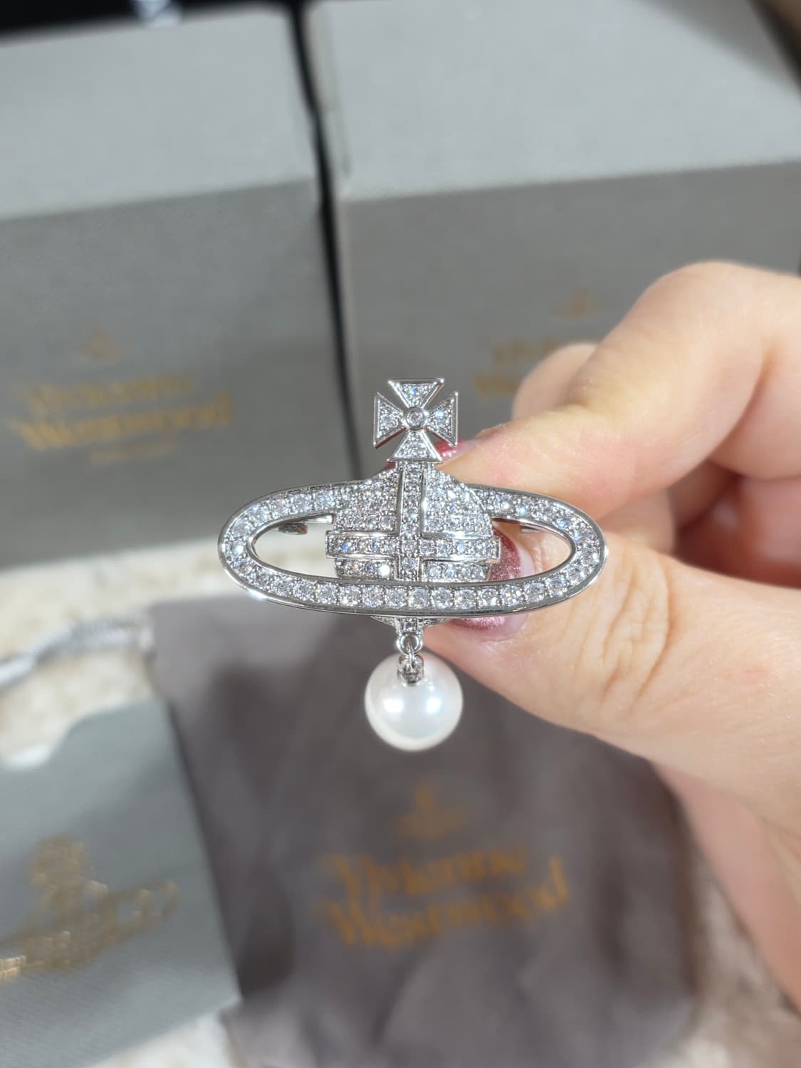 빈티지 비비안 실버 진주달랑이 브로치 상품이미지6