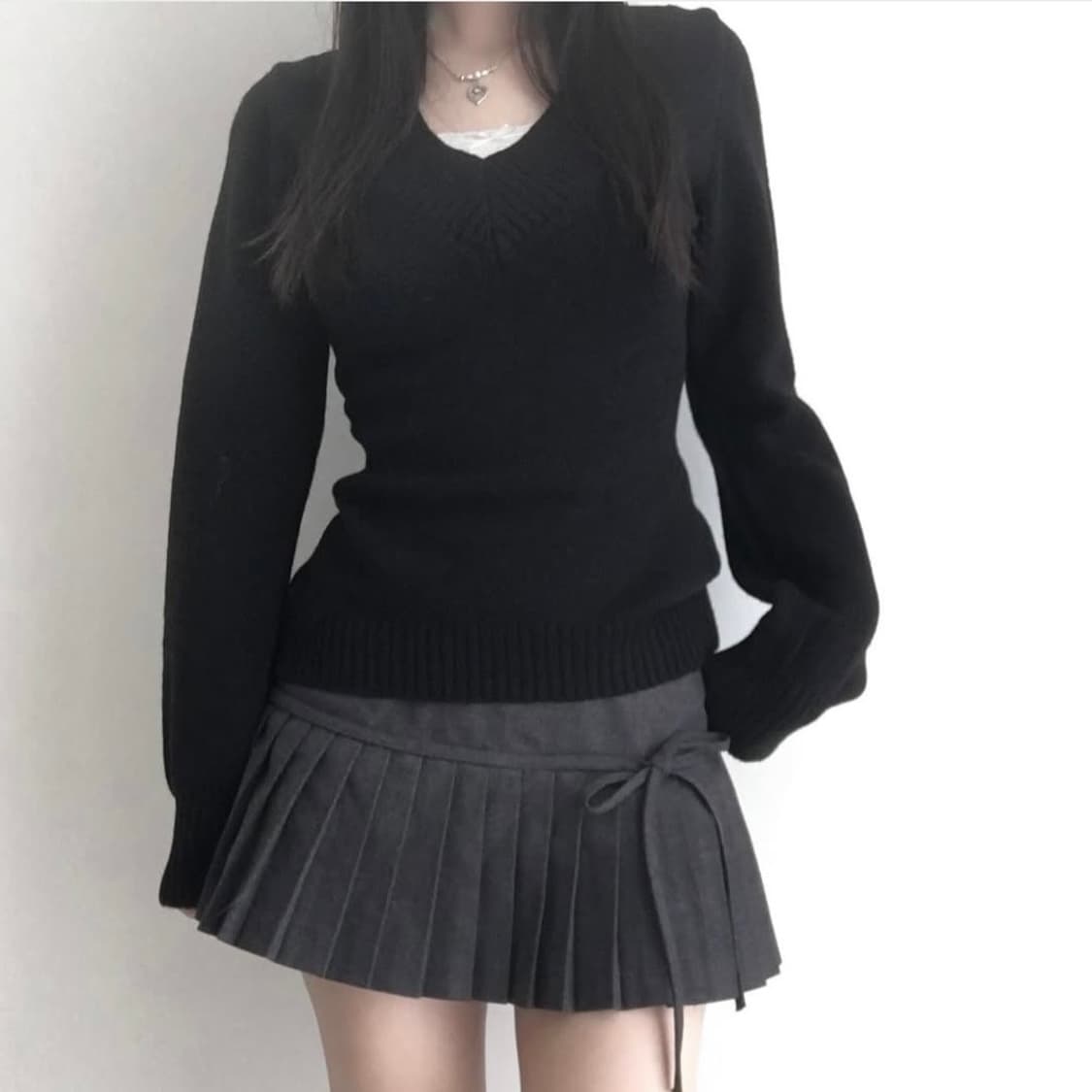 젯젯디 zzd 블랙 브이넥 니트 모리걸 하구미 니혼진 빈티지 핀터깔 상품이미지2