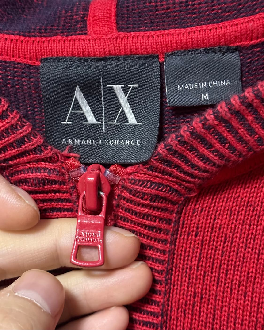 아르마니 익스체인지 알마니 레드 빨강 후드 반집업 골지 니트 고스 펑크 상품이미지5