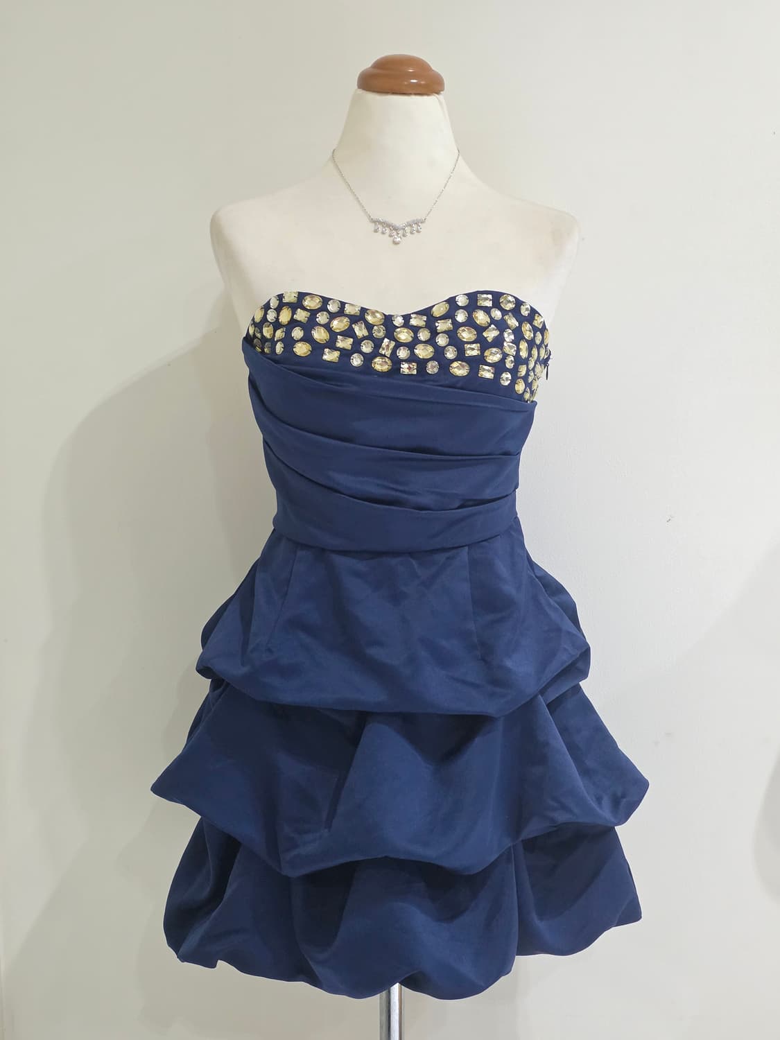 고전일본빈티지)네이비 오네갸루 큐빅 벌룬캉캉미니드레스 파티걸댄스연주회대회 상품이미지1
