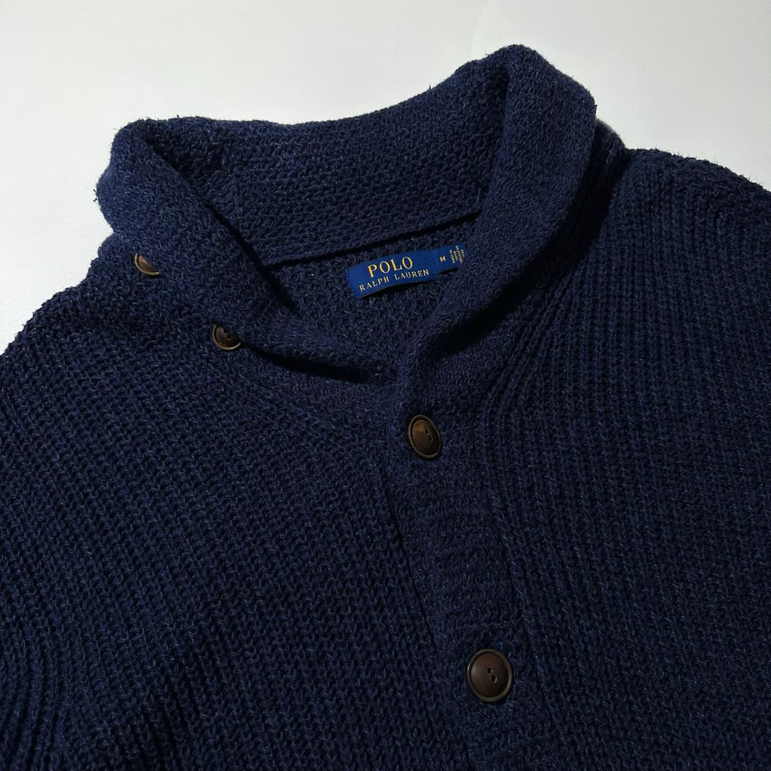 폴로 랄프로렌 린넨 코튼 숄카라 니트 가디건 네이비 상품이미지3