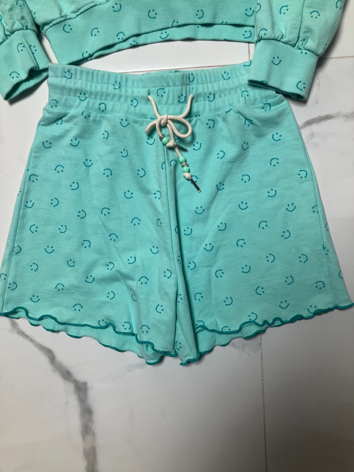 민지에나 스마일 민트 하프 집업 여름용 스웻셔츠 셋업 상의 상품이미지5