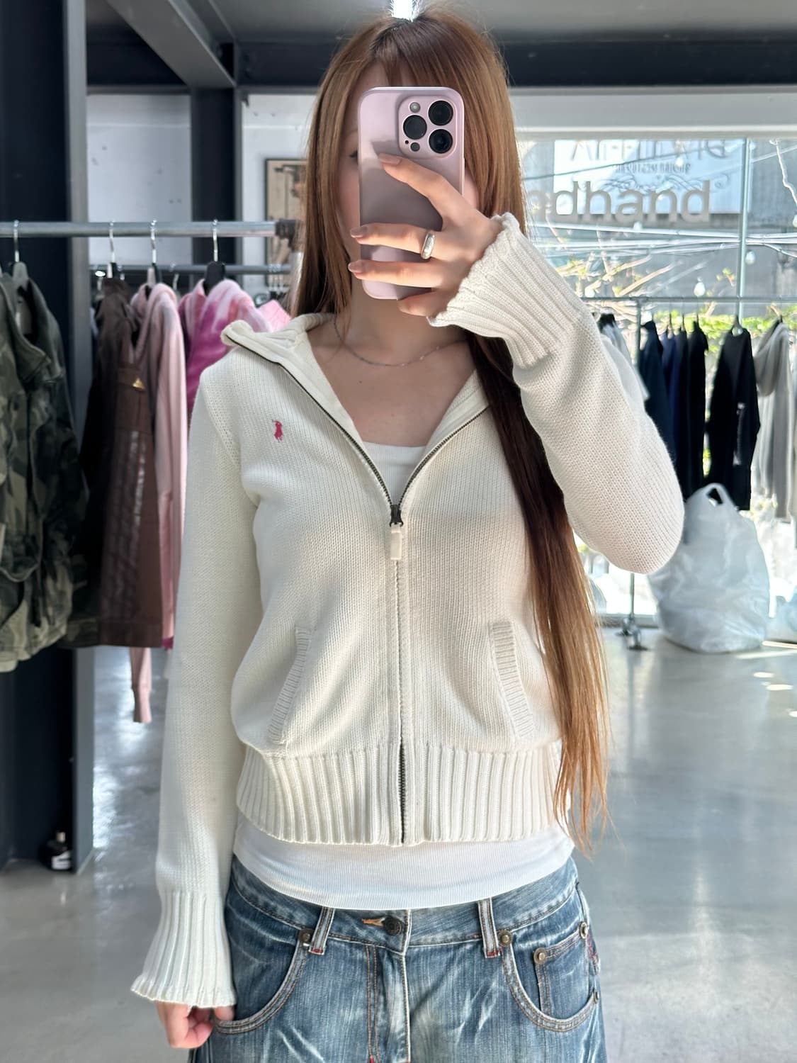 폴로랄프로렌 아이보리 핑크 니트집업 상품이미지1