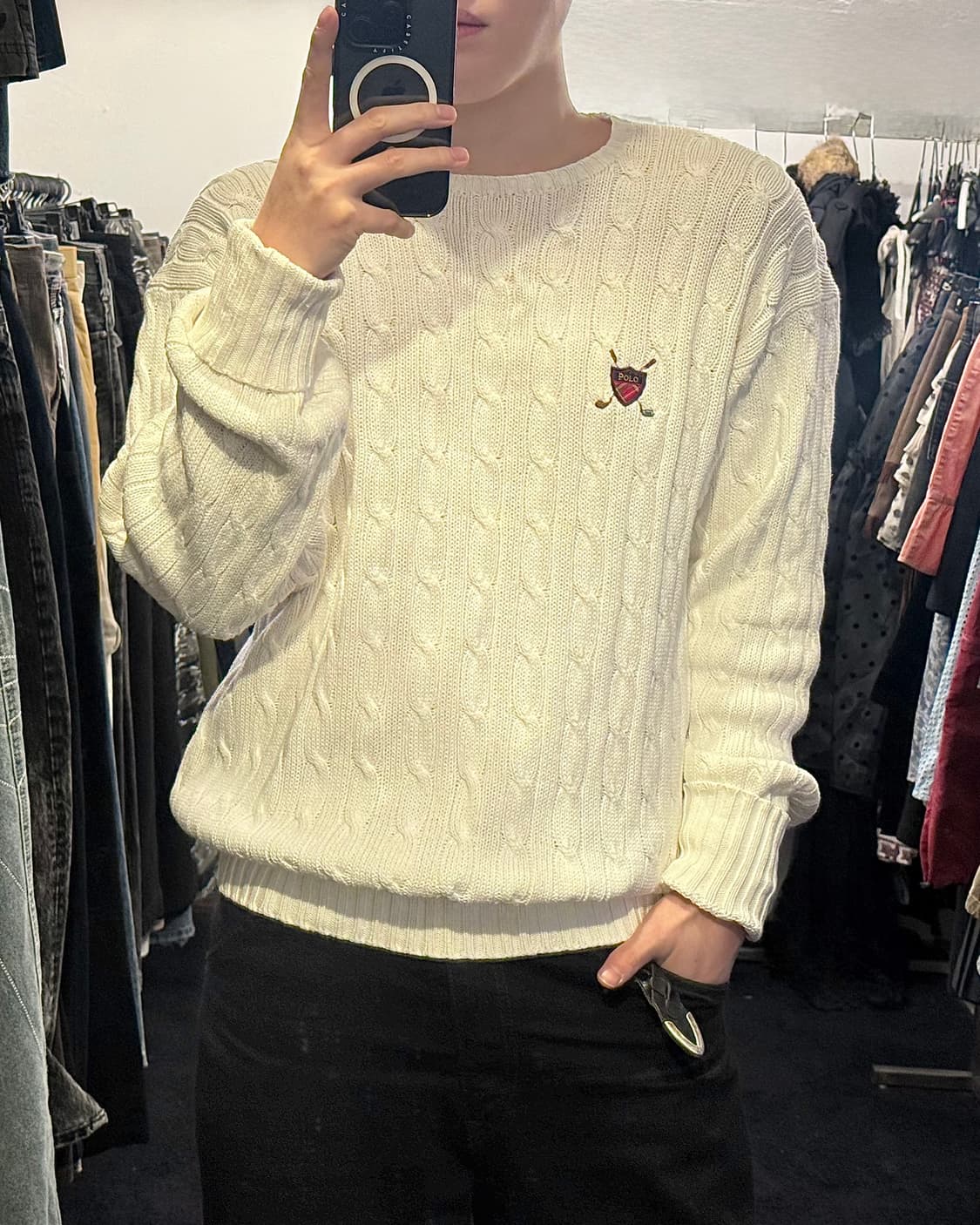 폴로 랄프로렌 꽈배기 니트 스웨터 L 100 화이트 프레피 클래식 오버핏 상품이미지1