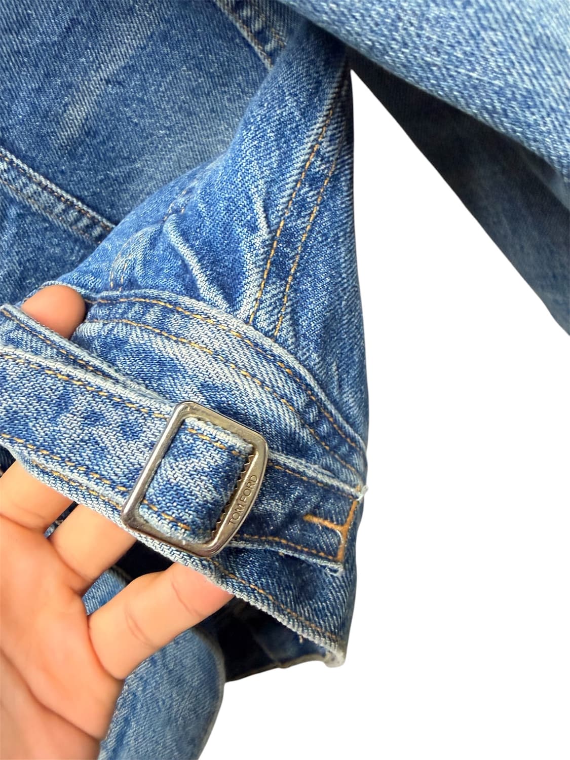 [L] 톰포드 워시드 블루 디스트로이드 트러커 자켓 상품이미지5