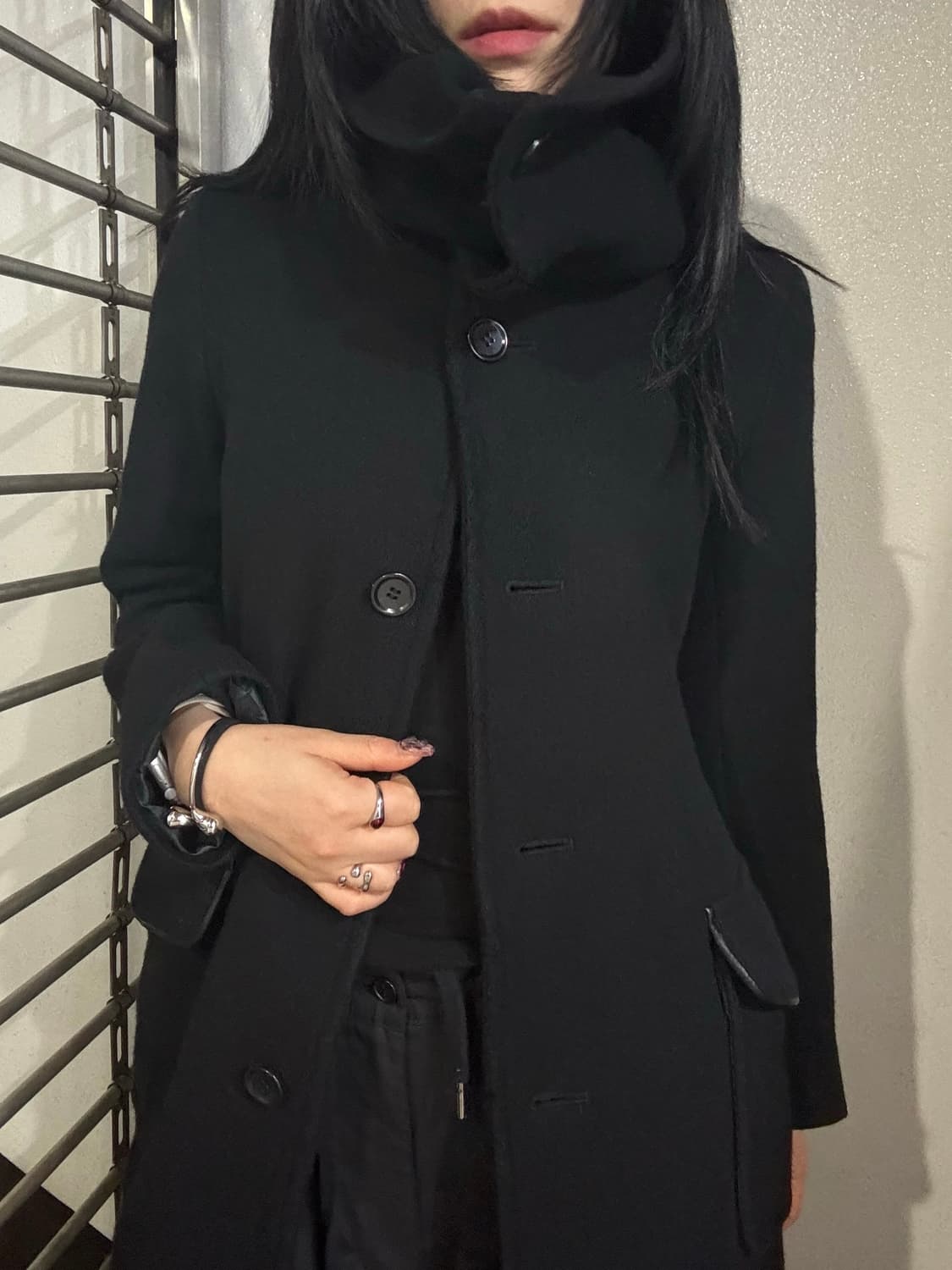 Asymmetric High-Neck Button Coat 상품이미지1