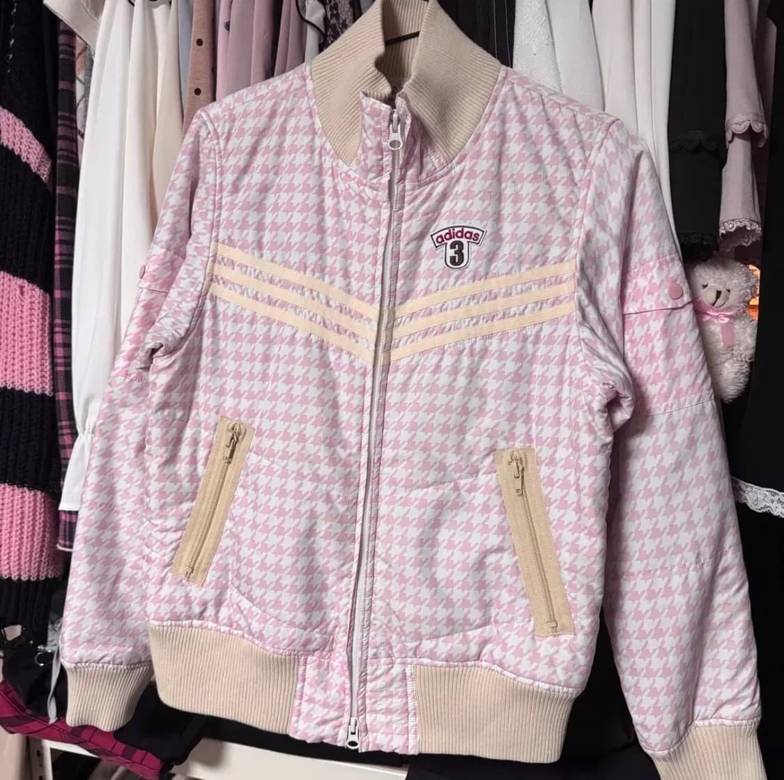 ADIDAS 아디다스 연핑크 체크 투웨이 패딩 집업 자켓 상품이미지2