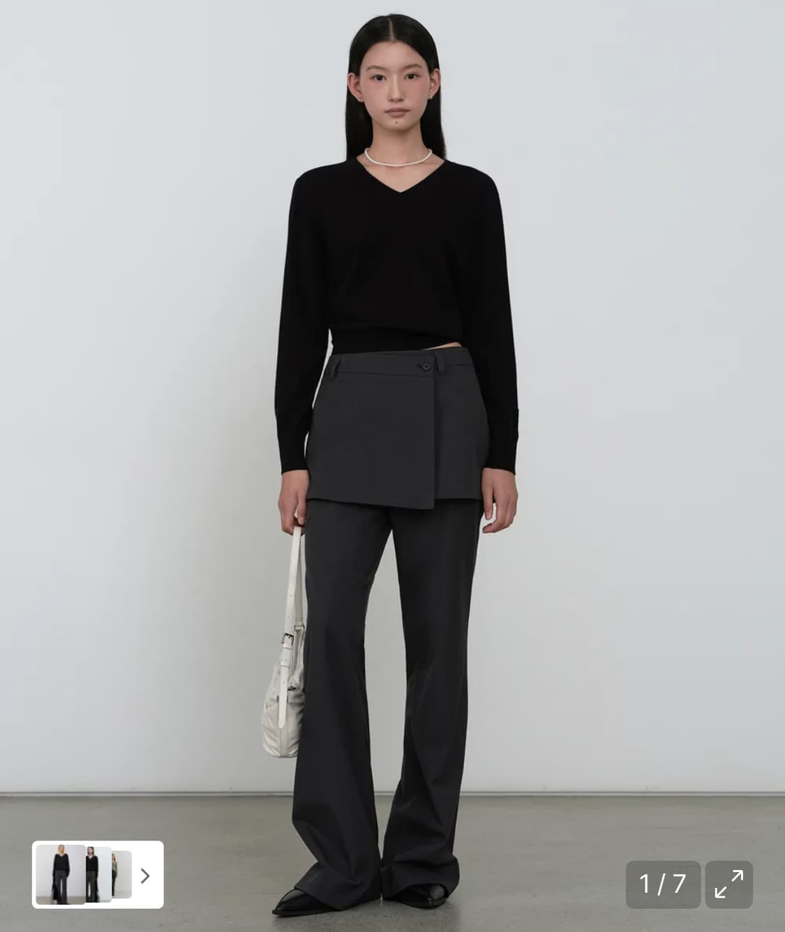 무신사 스탠다드 우먼즈 랩 스커트 레이어드 슬랙스 [그레이] 상품이미지4