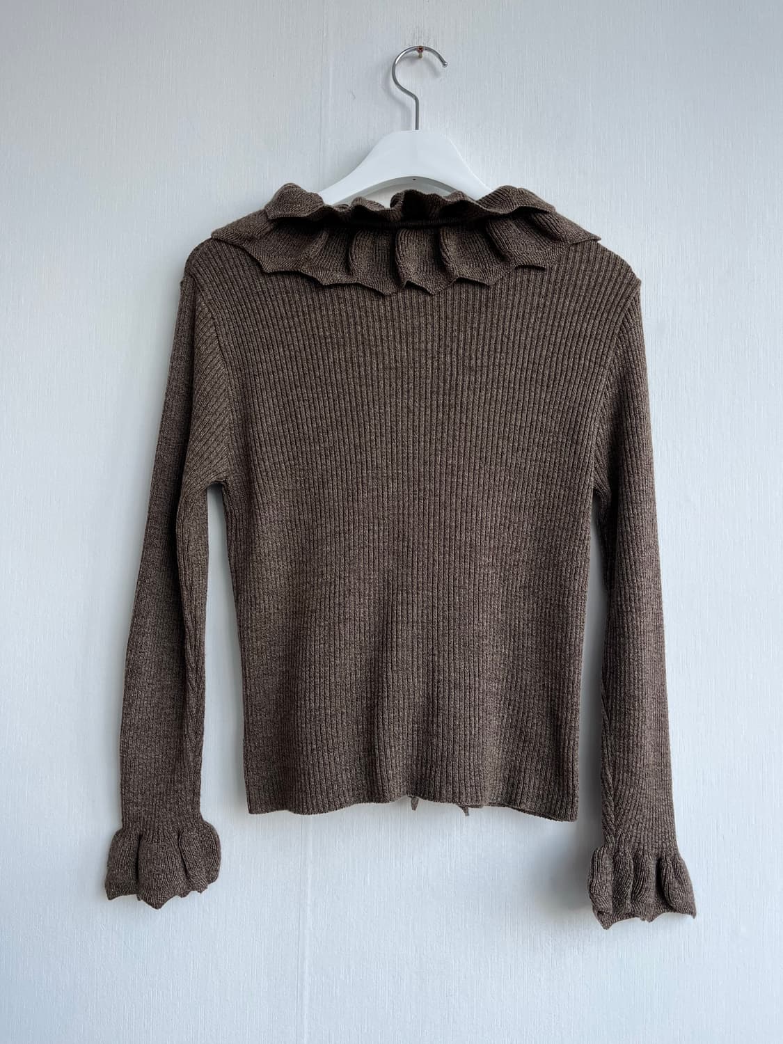 초콜릿 브라운 러플 니트 가디건 상품이미지4