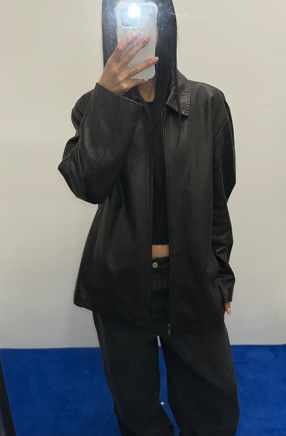 Lambskin stitch  racer jacket 상품이미지1