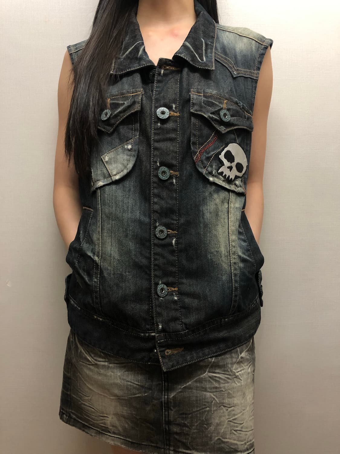 빈티지 버커루 데님 펑크 베스트 상품이미지1