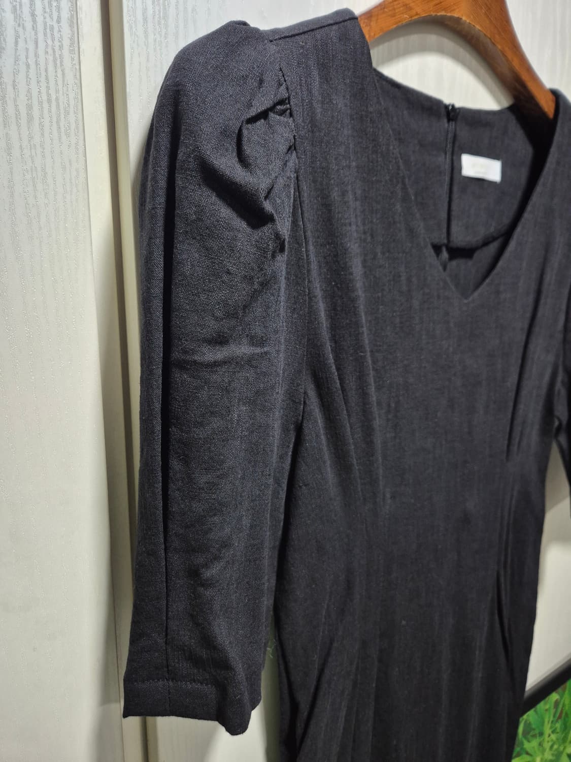 (타임세일)(새상품) 블랙 린넨 롱원피스 퍼프 반팔 상품이미지3