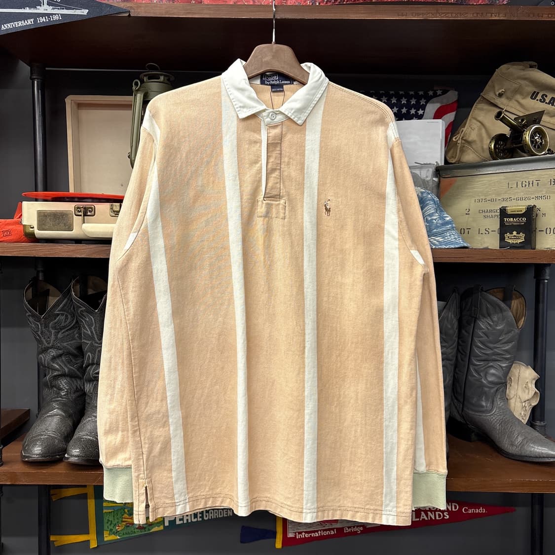 90s 폴로 랄프로렌 살몬 스트라이프 브라운포니 럭비셔츠 N912 상품이미지1