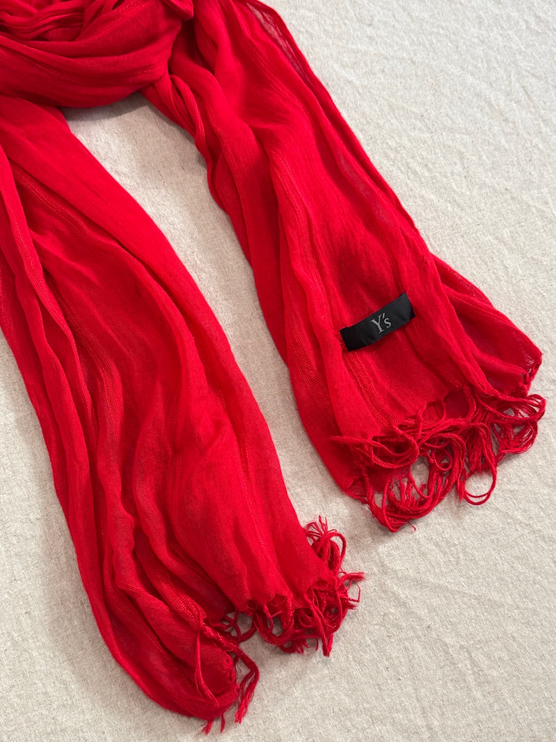 요지야마모토 레드 스트라이프 울린넨 롱 머플러 상품이미지4