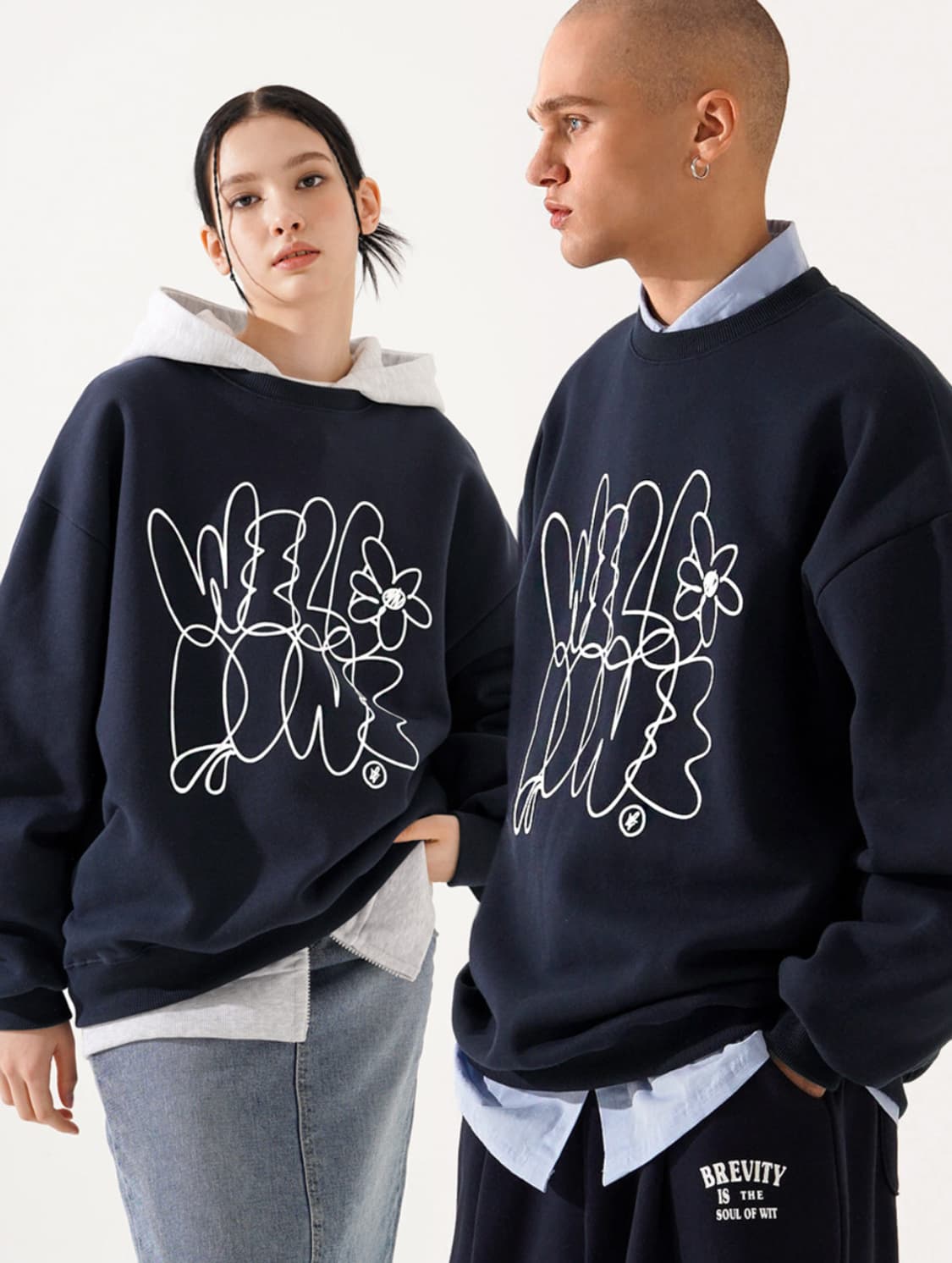 TWN 덤블 워싱 기모 맨투맨 navy - L 상품이미지5