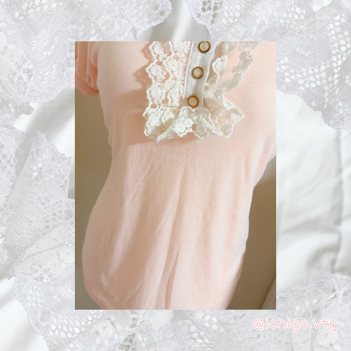 앙크루즈 ankrouge 히메갸루 코랄핑크 레이스 빈티지 로걀탑 상품이미지3